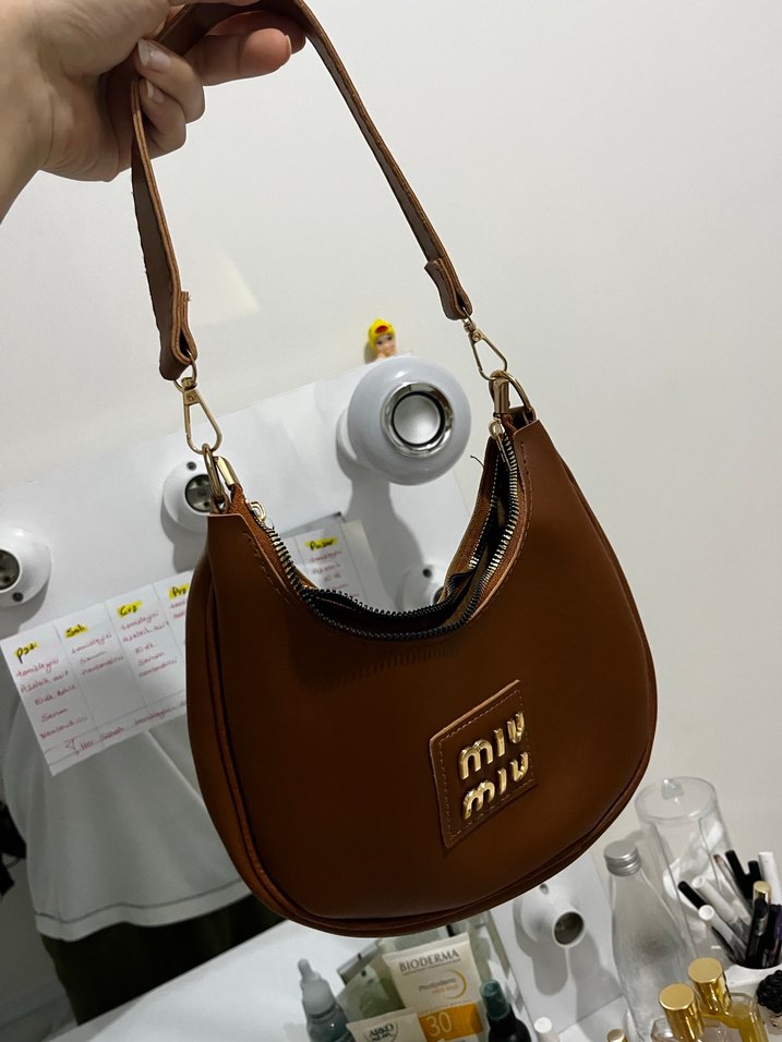 Kahverengi Deri Kadın Omuz Çantası - Görsel 4