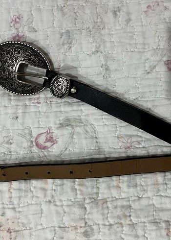 Vintage Siyah Deri Kadın Kemer - Görsel 3