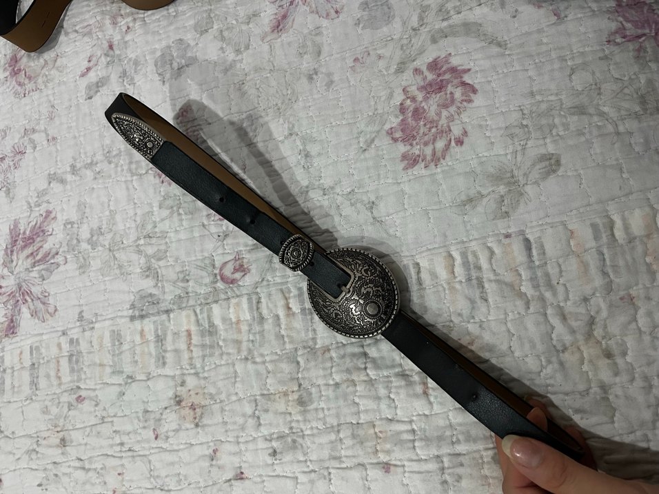 Vintage Siyah Deri Kadın Kemer - Görsel 2