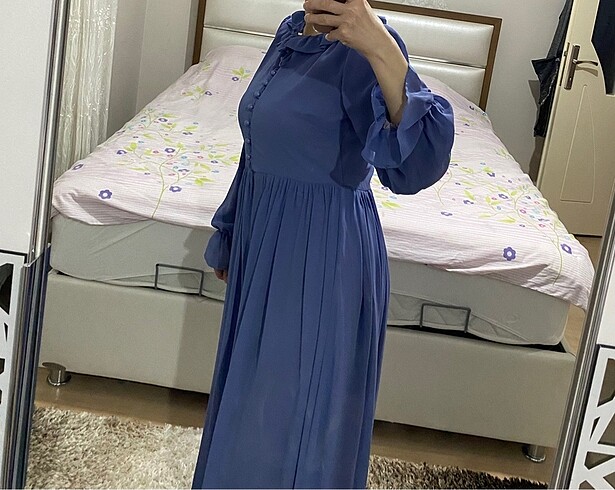 38 Beden mavi Renk Şifon elbise