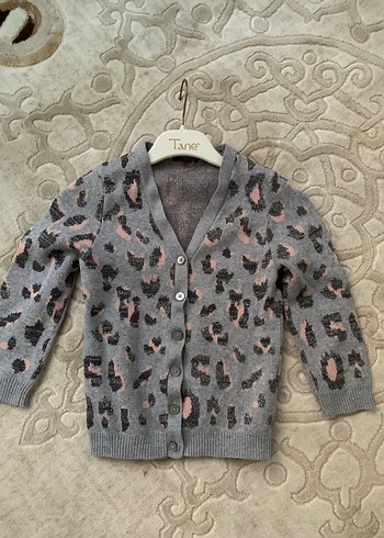 Gri Leopar Desenli Örgü Kız Hırka
