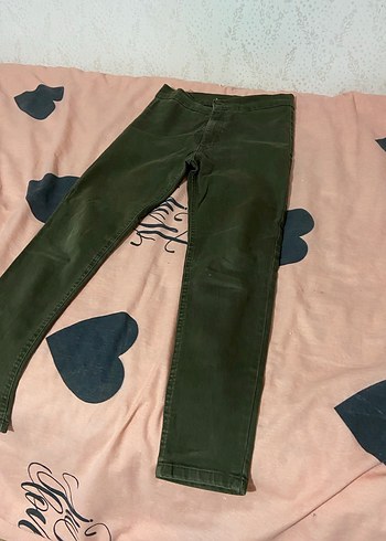 Kadın Haki Süet Skinny Pantolon