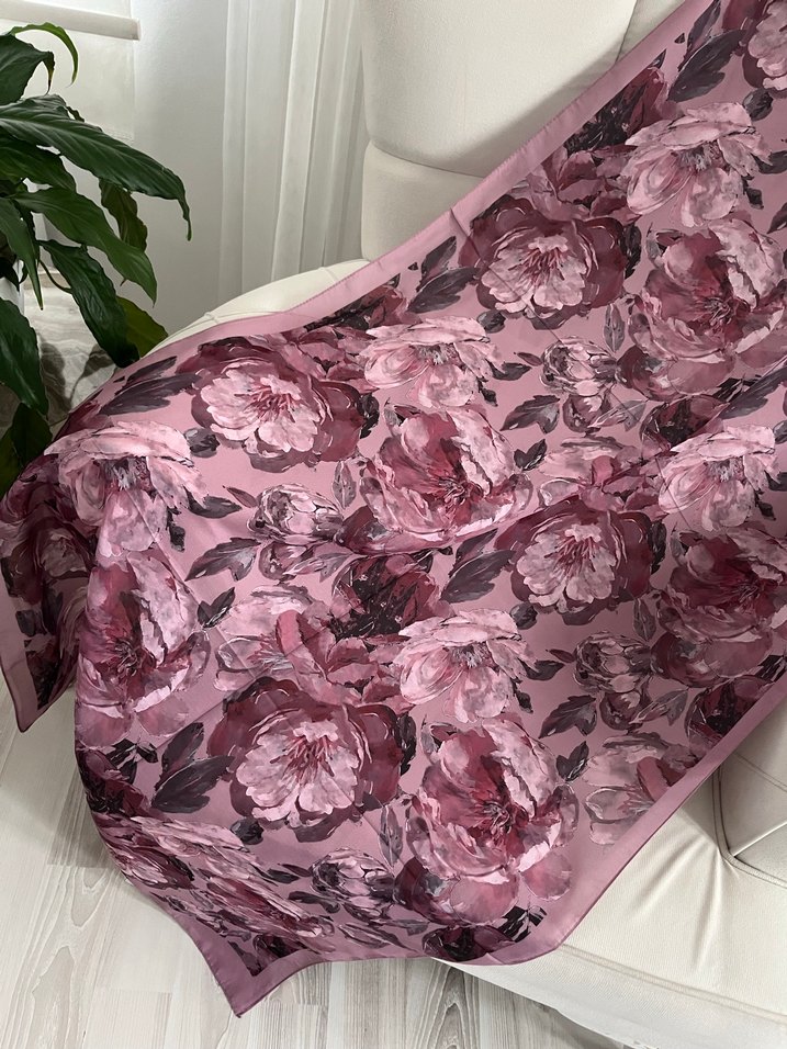 Pembe Çiçek Desenli Kadın Şal - Görsel 3