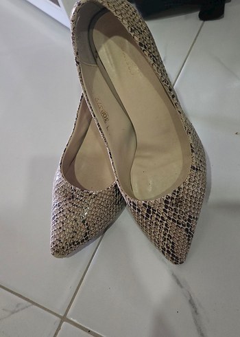 38 Beden camel Renk Bej Yılan Desenli Stiletto Topuklu Kadın Ayakkabı