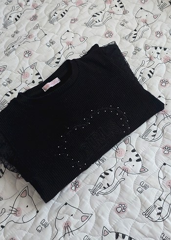 Kız Çocuk Siyah Nakışlı Triko Bluz - Görsel 7