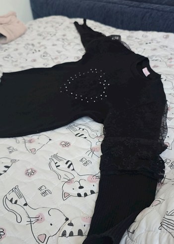 Kız Çocuk Siyah Nakışlı Triko Bluz - Görsel 4