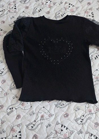 Kız Çocuk Siyah Nakışlı Triko Bluz - Görsel 2