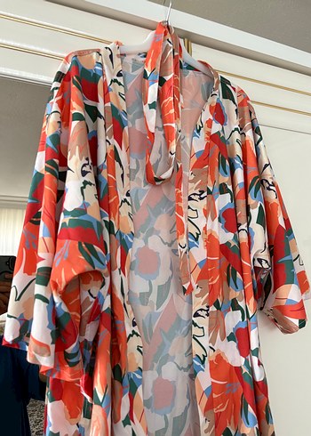 Renkli Tie-Dye Desenli Uzun Kadın Kimono - Görsel 3