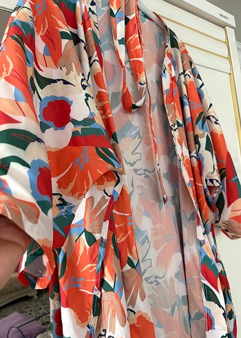 Renkli Tie-Dye Desenli Uzun Kadın Kimono - Görsel 7