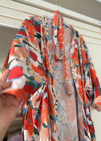 Renkli Tie-Dye Desenli Uzun Kadın Kimono - Görsel 5