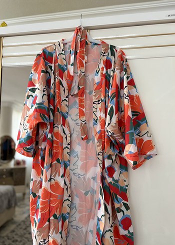 Renkli Tie-Dye Desenli Uzun Kadın Kimono - Görsel 4