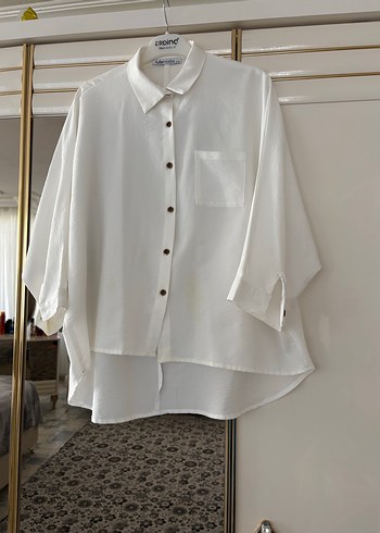 Düğmeli Beyaz Keten Gömlek - Görsel 2