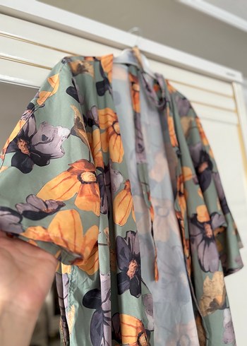 Uzun Bohem Kadın Kimono Gri Çiçek Desenli - Görsel 3