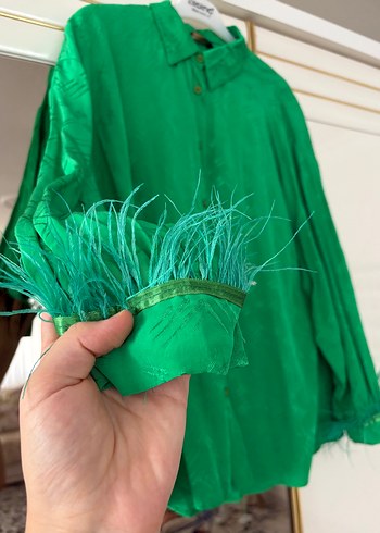Parlak Yeşil, Düğmeli, Uzun Kollu Kadın Gömlek - Görsel 4