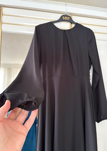 Siyah Uzun Kollu Drapeli Kadın Elbise - Görsel 2