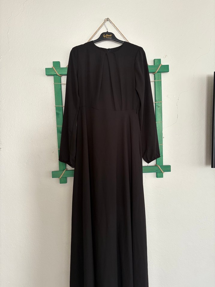 Siyah Uzun Kollu Drapeli Kadın Elbise - Görsel 3