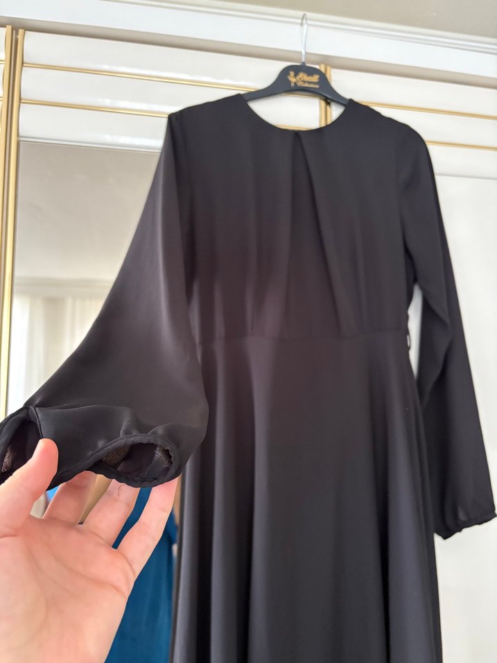 Siyah Uzun Kollu Drapeli Kadın Elbise - Görsel 2