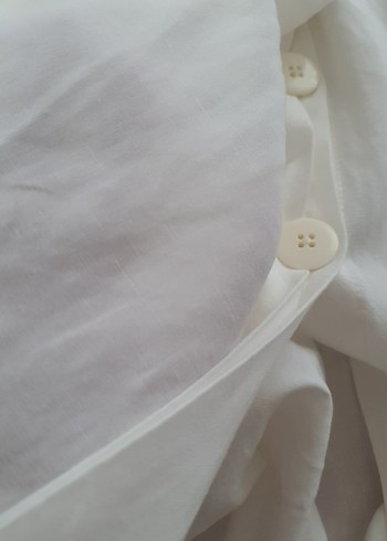 Düğmeli V Yaka krem Uzun Keten Elbise - Görsel 7