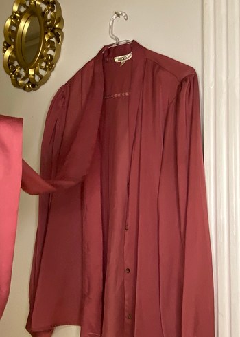 Bordo Drapeli Uzun Kollu Midi Kadın Gömlek - Görsel 2