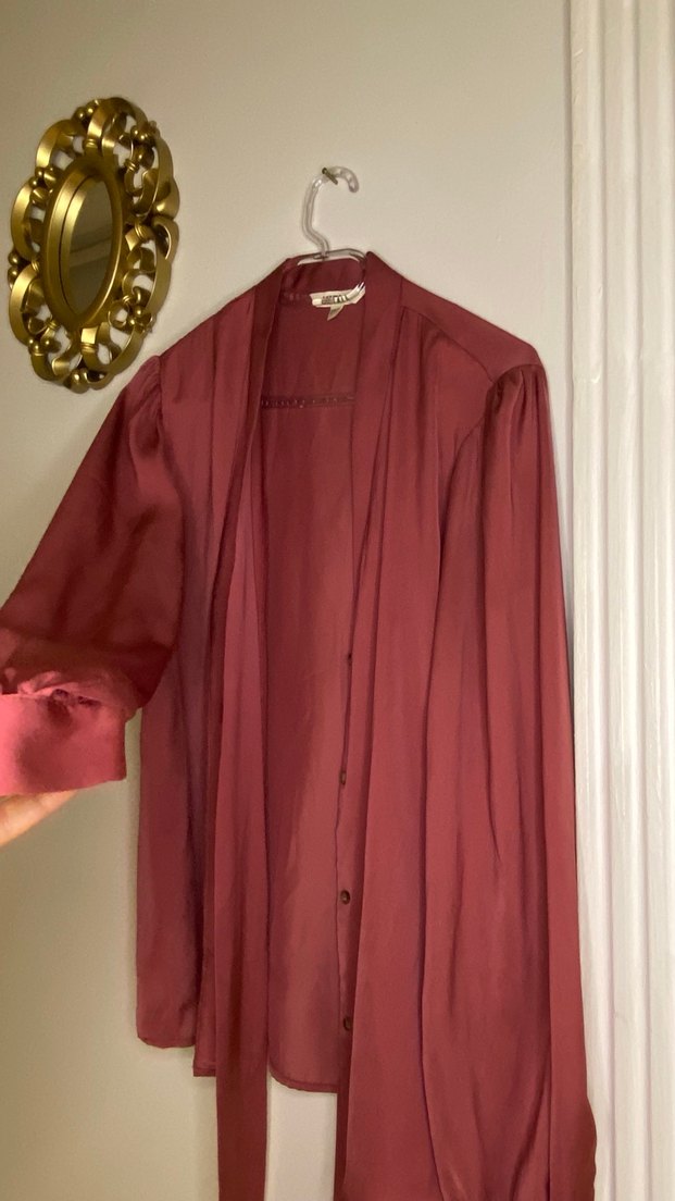 Bordo Drapeli Uzun Kollu Midi Kadın Gömlek - Görsel 3