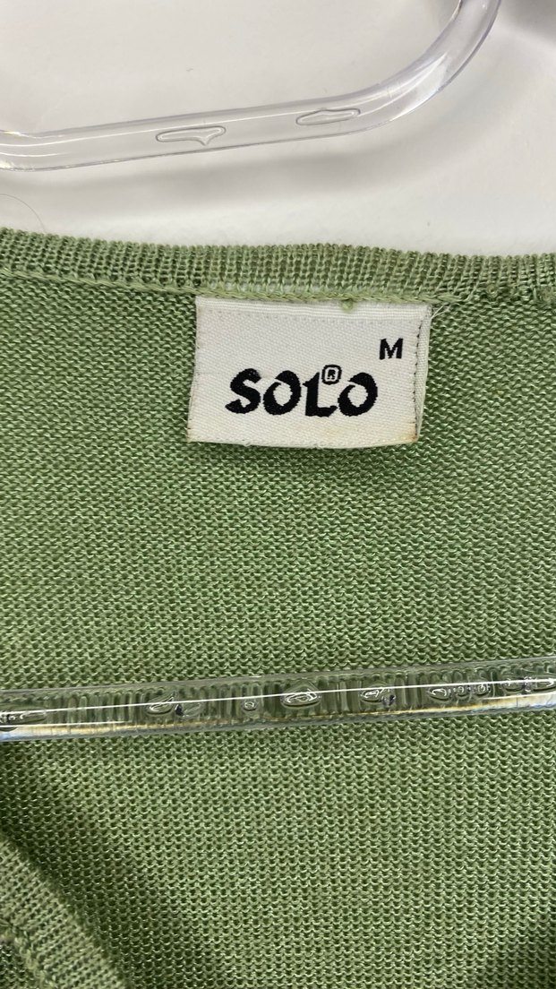 Düğmeli Yeşil Keten Kadın t-shirt - Görsel 3