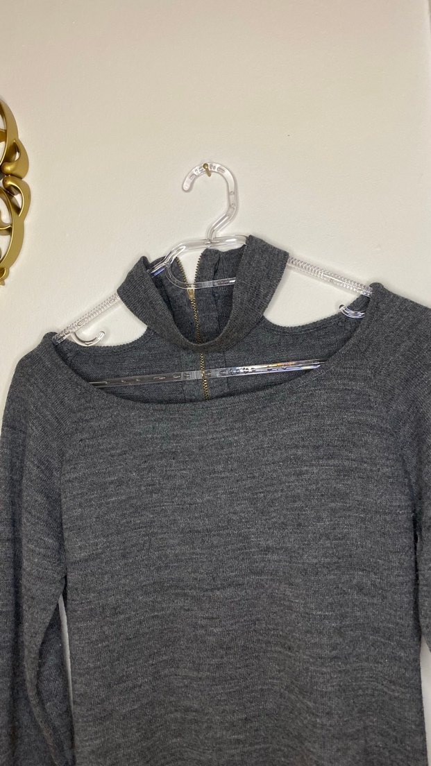 Gri Yüksek Yakalı Kadın Triko Kazak - Görsel 2
