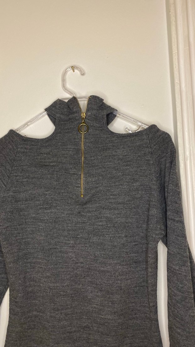 Gri Yüksek Yakalı Kadın Triko Kazak - Görsel 3