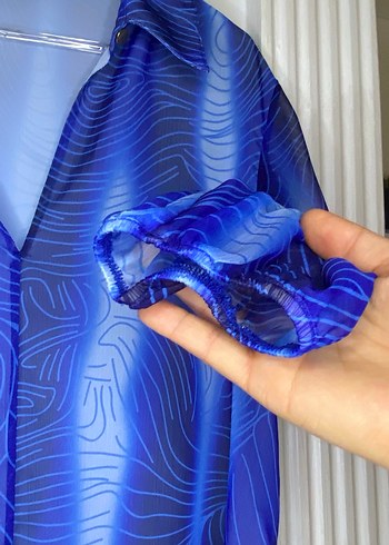 Mavi V Yaka Bağlamalı Kadın Gömlek - Görsel 4