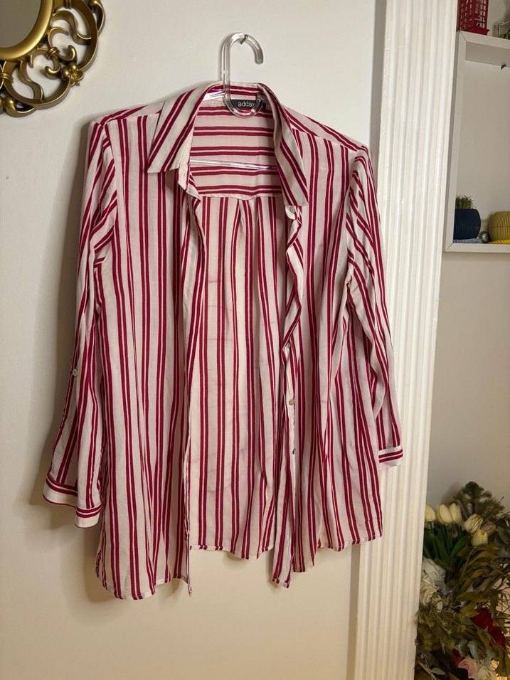 Kırmızı Çizgili Uzun Kollu Bohem Gömlek - Görsel 3