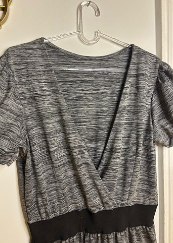 Gri V Yakalı Midi Günlük Elbise - Görsel 5