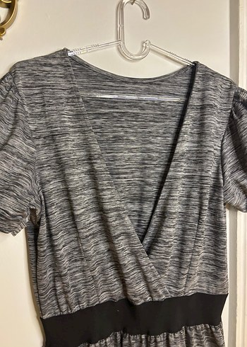 Gri V Yakalı Midi Günlük Elbise - Görsel 4