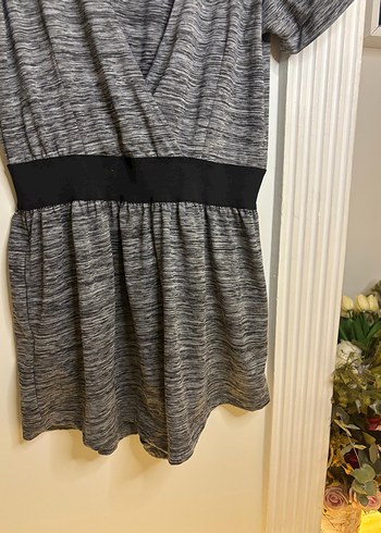 Gri V Yakalı Midi Günlük Elbise - Görsel 10