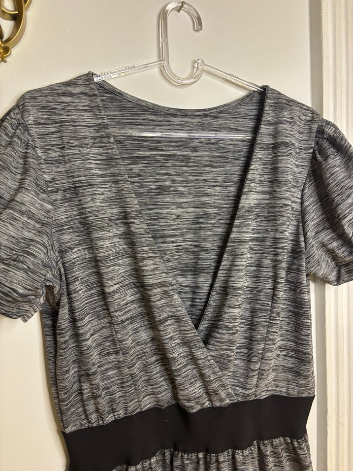 Gri V Yakalı Midi Günlük Elbise - Görsel 5