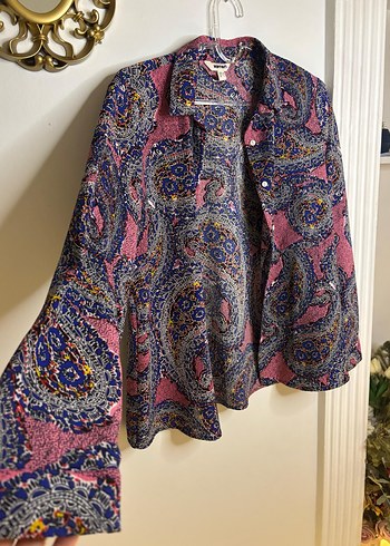 Bohem Çok Renkli Desenli Düğmeli Uzun Kollu Gömlek - Görsel 8