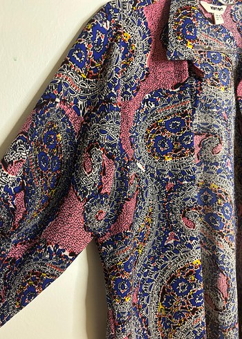 Bohem Çok Renkli Desenli Düğmeli Uzun Kollu Gömlek - Görsel 5