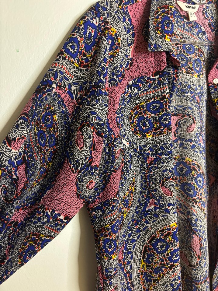 Bohem Çok Renkli Desenli Düğmeli Uzun Kollu Gömlek - Görsel 3