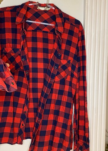 Kadın Kırmızı Kareli Düğmeli Gömlek - Görsel 2