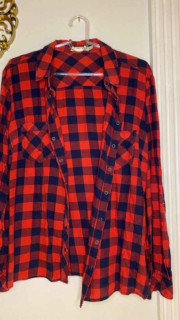 Kadın Kırmızı Kareli Düğmeli Gömlek - Görsel 3