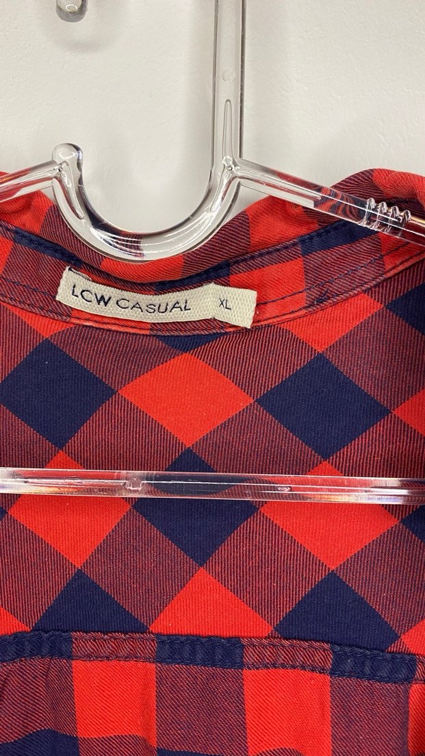 Kadın Kırmızı Kareli Düğmeli Gömlek - Görsel 5