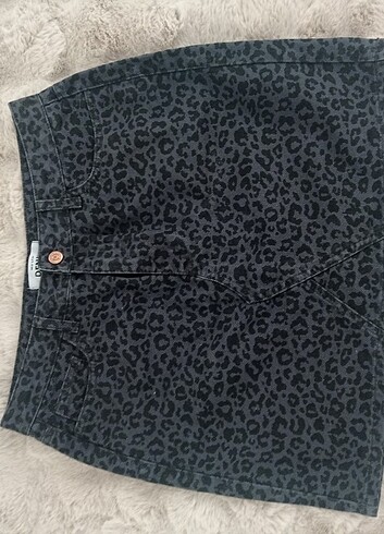 Mini leopar desenli kot etek 