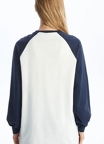 l Beden Beyaz Bisiklet Yaka Baskılı Uzun Kollu Kadın Sweatshirt Tunik