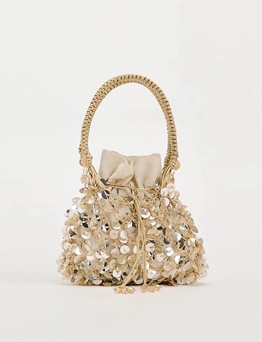 Zara boncuklu mini bucket çanta