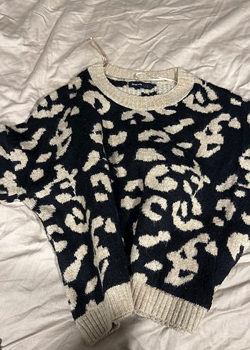Gri Yılan Desenli Oversize Triko Kazak