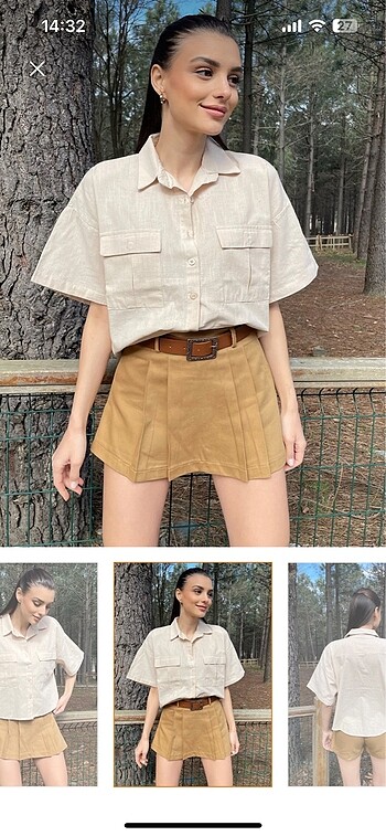 m Beden KETEN CROP GÖMLEK