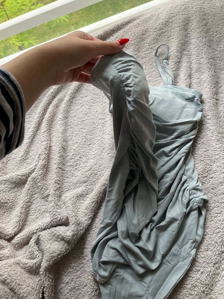 bebek mavisi Drapeli İnce Askılı üst - Görsel 4