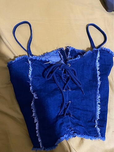 s Beden sorunsuz denim kot mini üst büstiyer