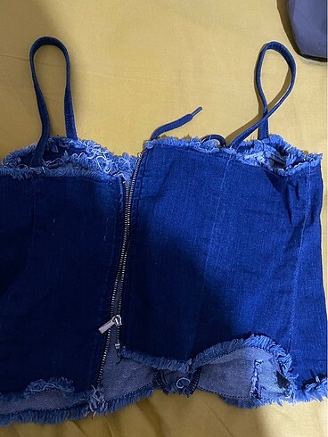 s Beden lacivert Renk sorunsuz denim kot mini üst büstiyer