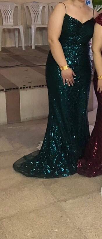 Abiye Yeşil payet gece elbisesi