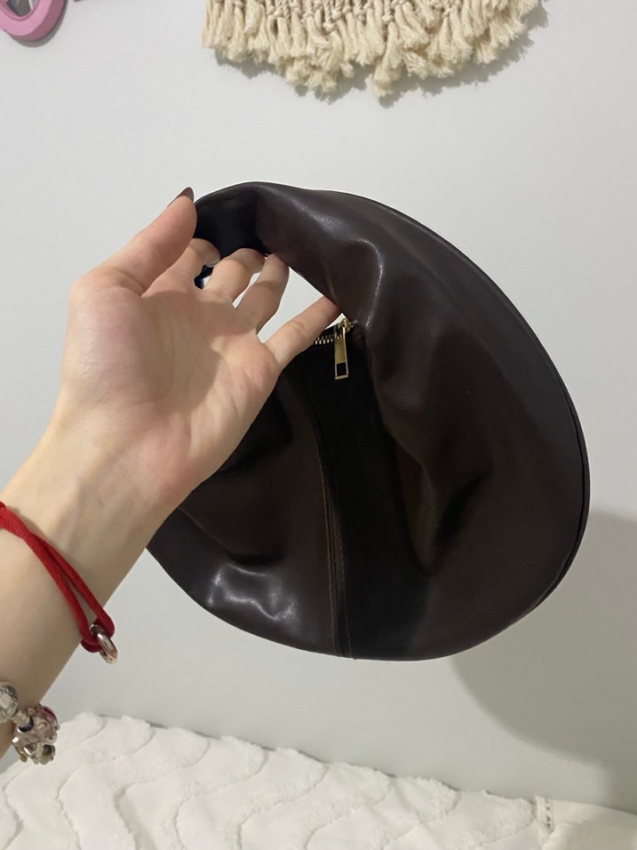 Kahverengi Deri Fermuarlı Minimalist Çanta - Görsel 2