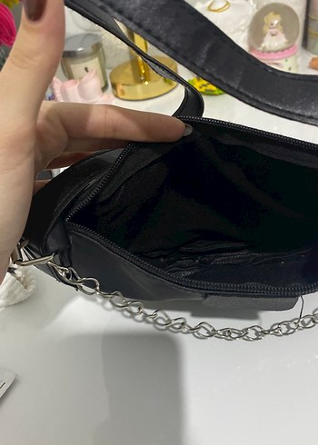 Zincir Detaylı Siyah Deri Kadın Çanta - Görsel 3